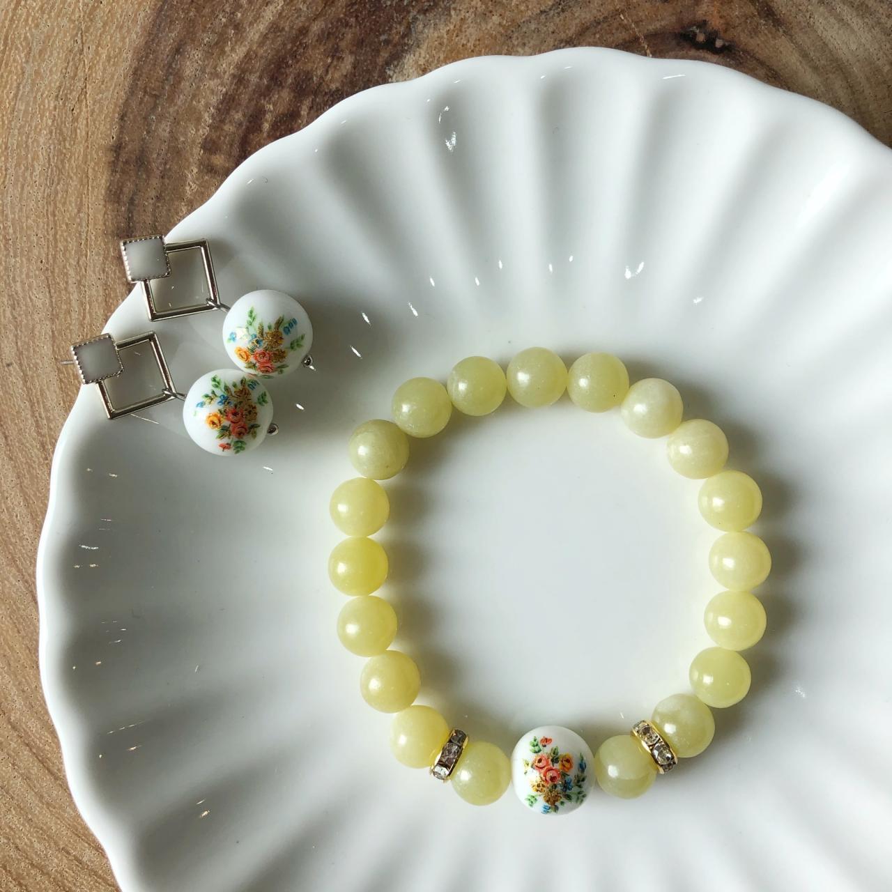 Lemon Jade Bracelet And Earrings Set